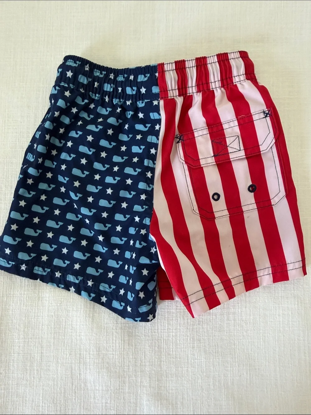 Vineyard Vines Red & Navy Whale and Stripe Kids Swim Shorts 2T